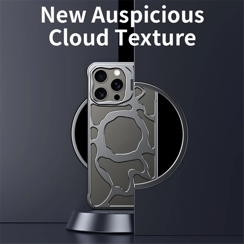 Auspicious Cloud Series For iPhone 15 Pro Magnetic Case Kickstand Aluminum Alloy Phone Cover Heat Dissipation - Grey