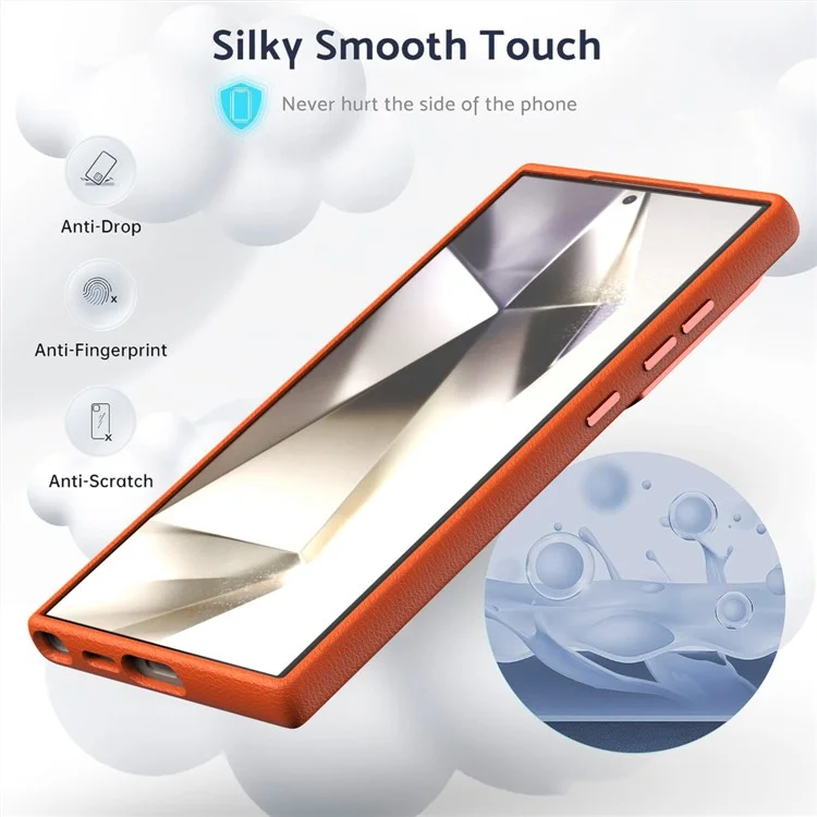 Pour Samsung Galaxy S24 Ultra Étui magnétique en cuir PU avec revêtement PC - Orange