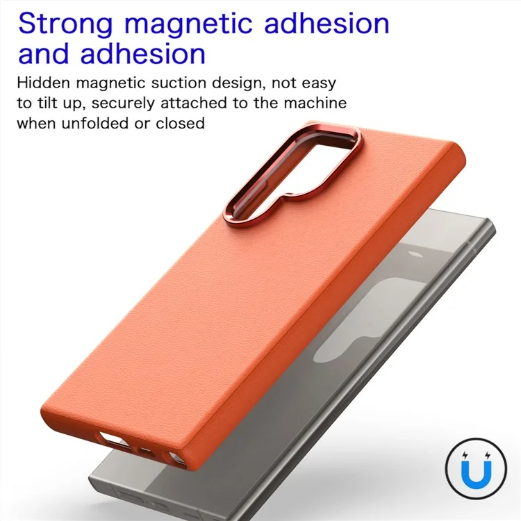 Pour Samsung Galaxy S24 Ultra Étui magnétique en cuir PU avec revêtement PC - Orange