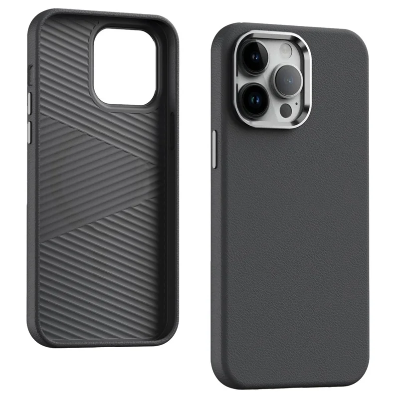 For iPhone 14 Pro Max Case PU Leather Back Hard PC Phone Cover - Grey