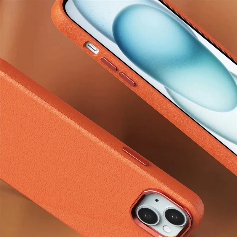 Coque pour iPhone 13 en cuir PU + PC rigide - Protection du téléphone - Orange