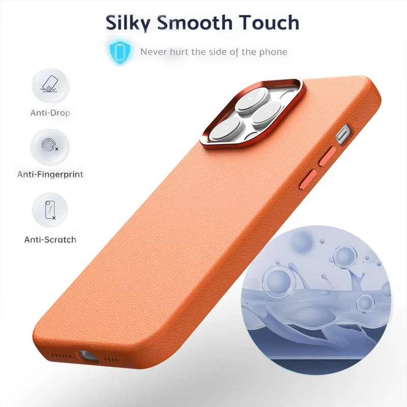 For iPhone 13 Pro Max Case Anti-Drop Leather Coated PC Phone Cover Silk Smooth Touch - Orange