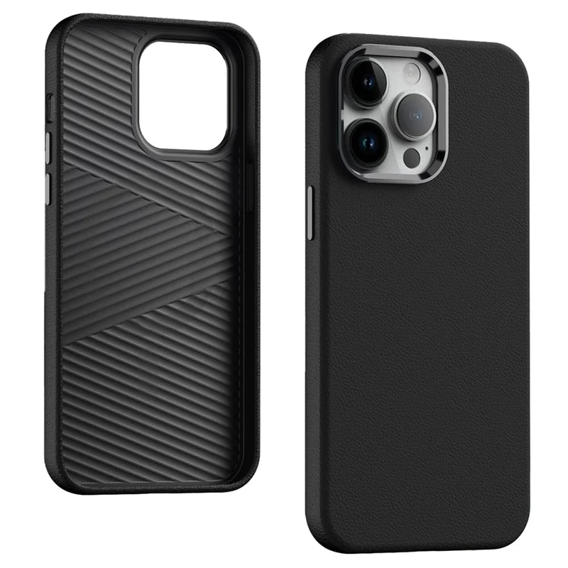For iPhone 12 / 12 Pro Case Military Grade PC+PU Phone Case with Metal Lens Frame - Black