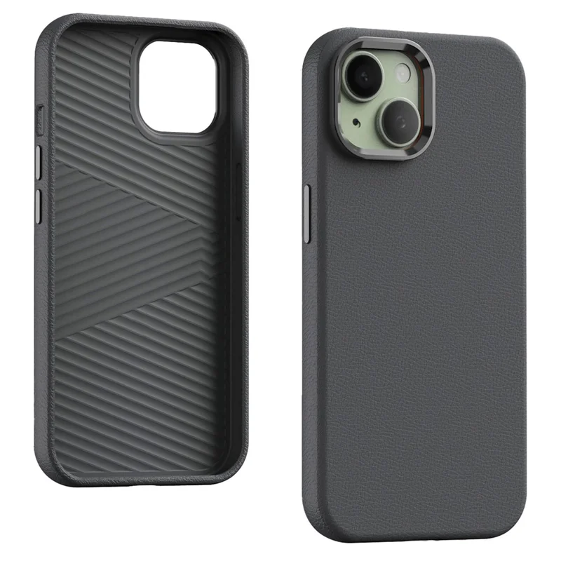 For iPhone 14 Plus Case PU Leather + PC Phone Cover Lens Frame Protection - Grey