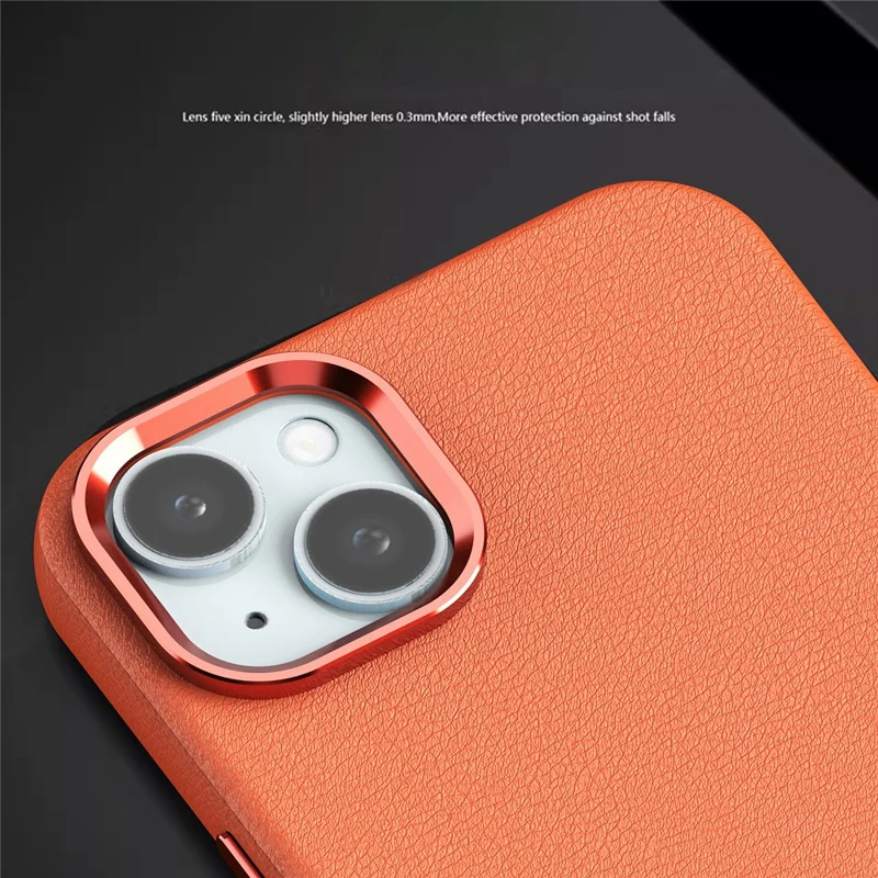 For iPhone 14 Plus Case PU Leather + PC Phone Cover Lens Frame Protection - Grey