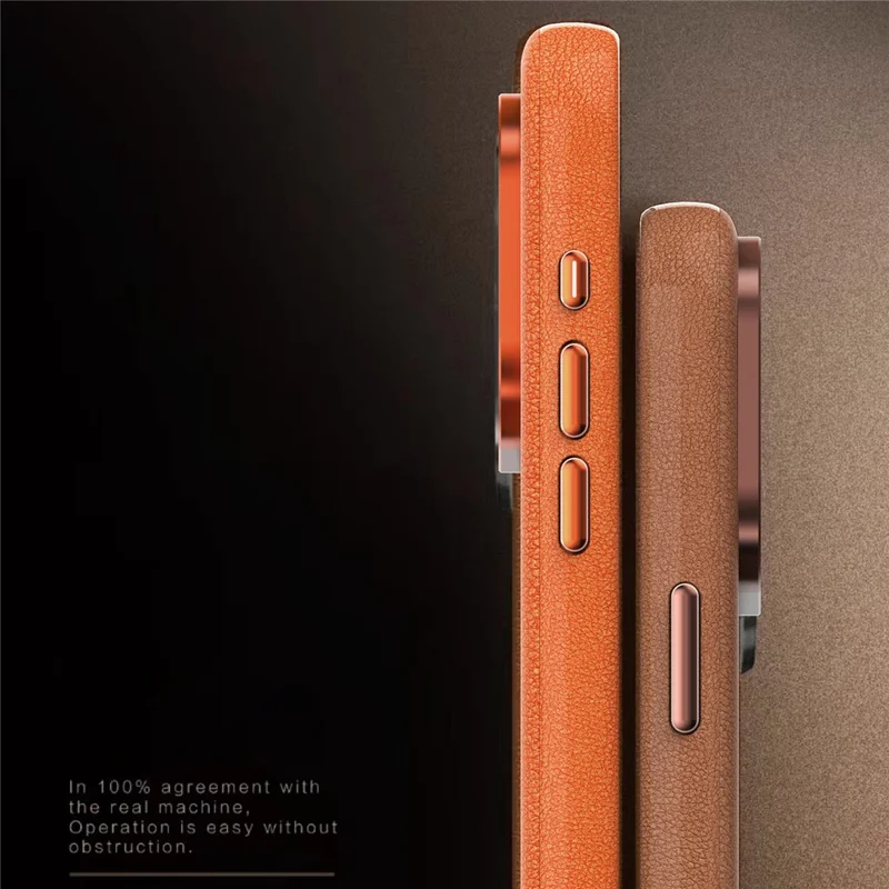 Für iPhone 15 Pro Max Slim Case Military Grade PC+PU Handyhülle mit Metalllinsenrahmen - Braun
