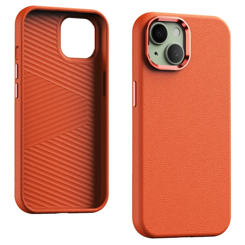 For iPhone 15 Case PU Leather Coated PC Shockproof Phone Cover - Orange