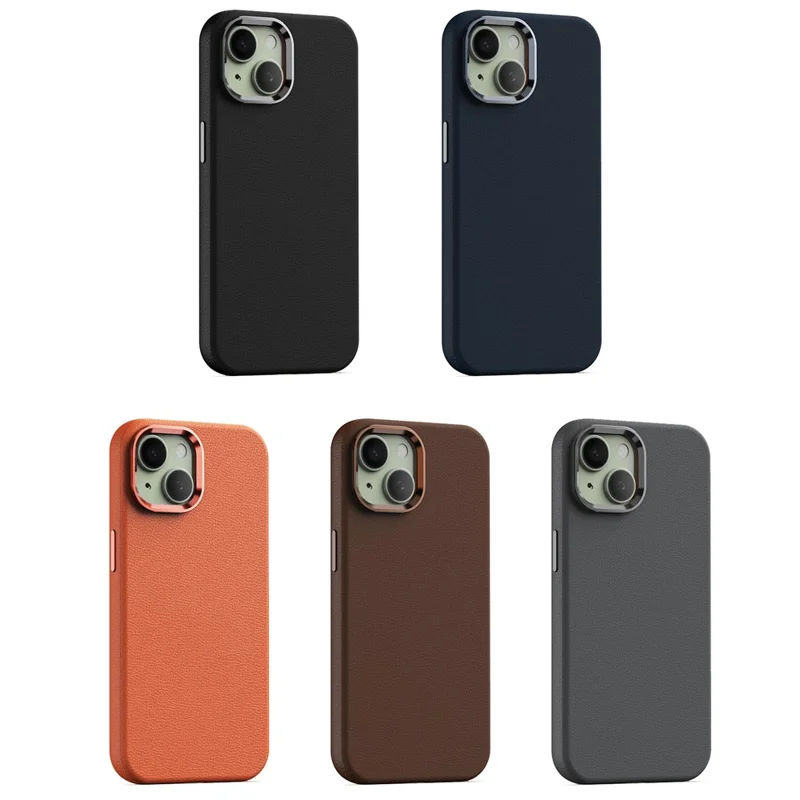 Für iPhone 15 Hülle PU-Leder beschichtet PC stoßfest Handyhülle - Schwarz