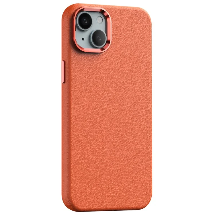 Para iPhone 14 Plus Case Anti-Scratch PC+PU Leather Phone Cover Compatible with MagSafe - Laranja