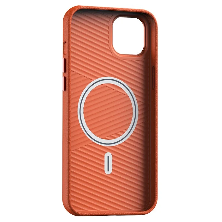 Para iPhone 14 Plus Case Anti-Scratch PC+PU Leather Phone Cover Compatible with MagSafe - Laranja
