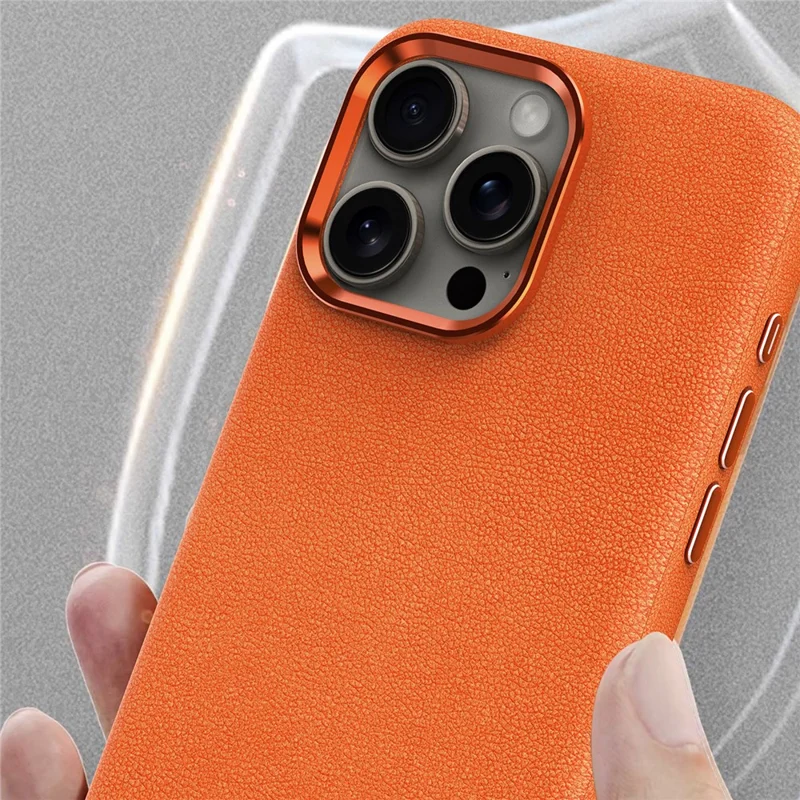 For iPhone 15 Pro Max Case PC+PU Leather Anti-drop Phone Cover Compatible with MagSafe - Black