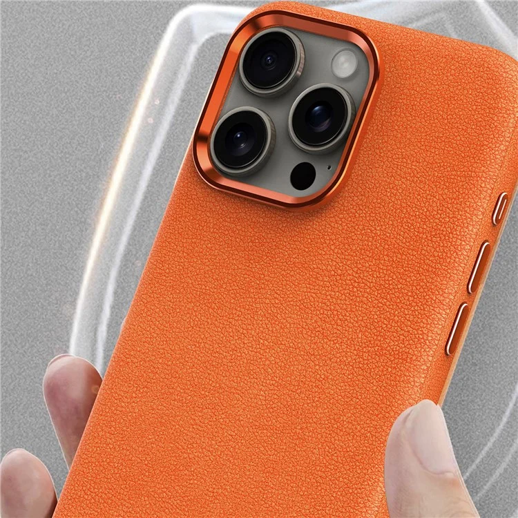 For iPhone 15 Pro Cases PC+PU Leather Anti-Drop Magnetic Mobile Phone Covers - Orange