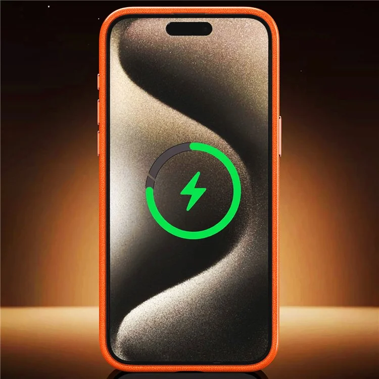 For iPhone 15 Pro Cases PC+PU Leather Anti-Drop Magnetic Mobile Phone Covers - Orange