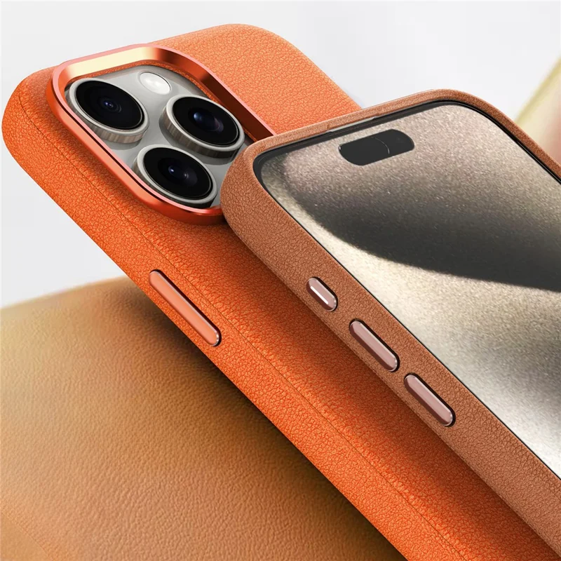 For iPhone 15 Pro Cases PC+PU Leather Anti-Drop Magnetic Mobile Phone Covers - Brown