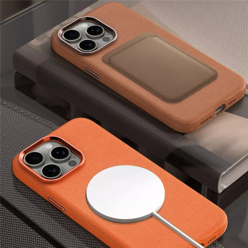 For iPhone 15 Pro Cases PC+PU Leather Anti-Drop Magnetic Mobile Phone Covers - Black