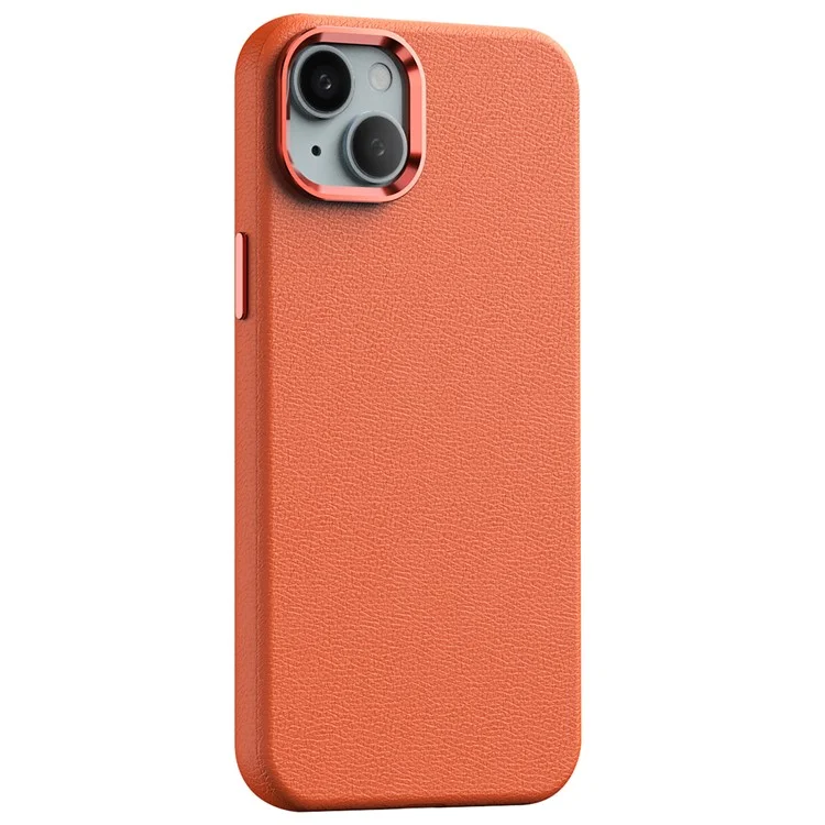 Étui pour iPhone 15 Plus en PC+PU Cuir Anti-Drop Cover Compatible avec MagSafe - Orange