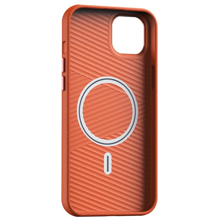 Étui pour iPhone 15 Plus en PC+PU Cuir Anti-Drop Cover Compatible avec MagSafe - Orange