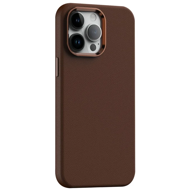 For iPhone 14 Pro Max Anti-Drop Phone Case PC+PU Leather Magnetic Cell Phone Cover - Brown