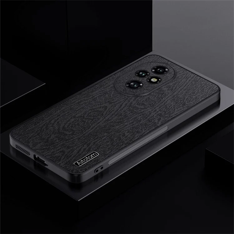 Per Honor 200 5G Case Wood Grain PU Leather Back Phone Cover - Nero