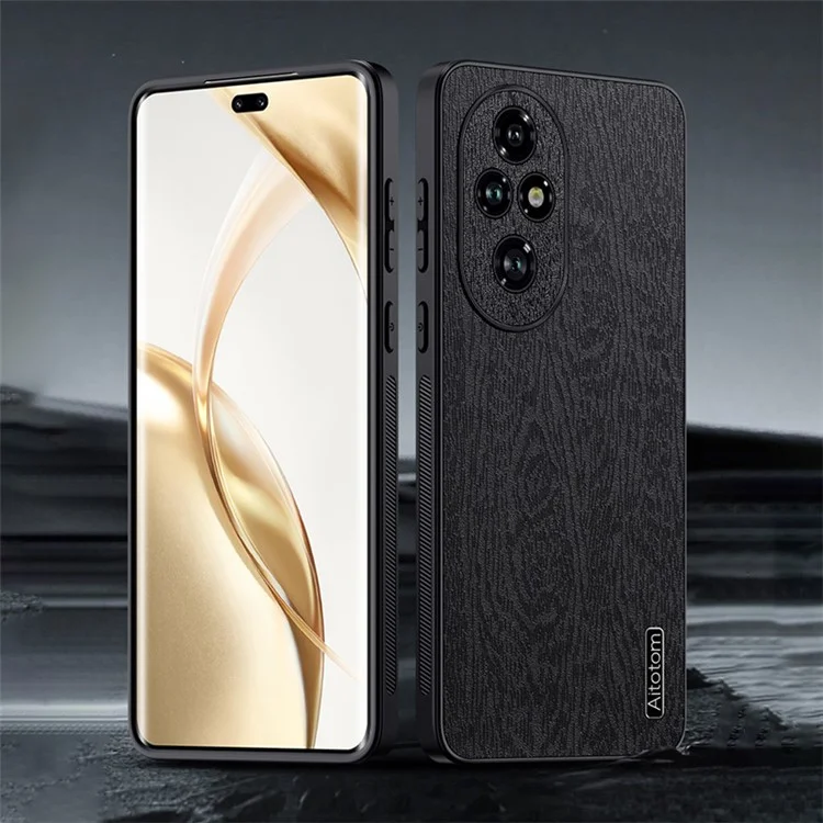 Per Honor 200 5G Case Wood Grain PU Leather Back Phone Cover - Nero