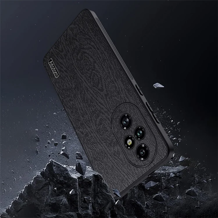 Per Honor 200 5G Case Wood Grain PU Leather Back Phone Cover - Nero