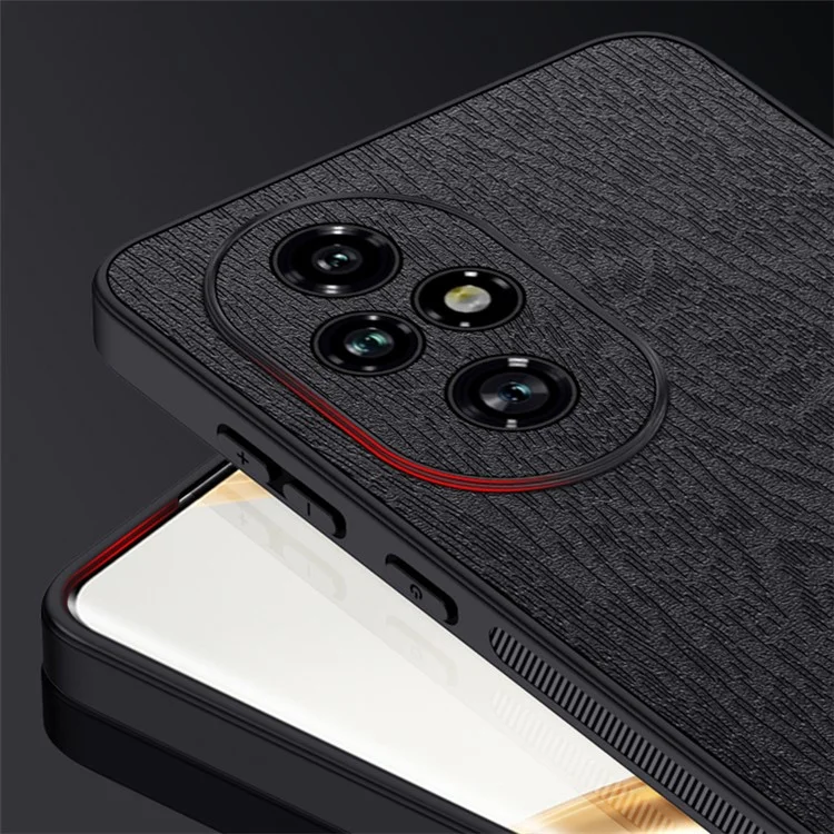Per Honor 200 5G Case Wood Grain PU Leather Back Phone Cover - Nero