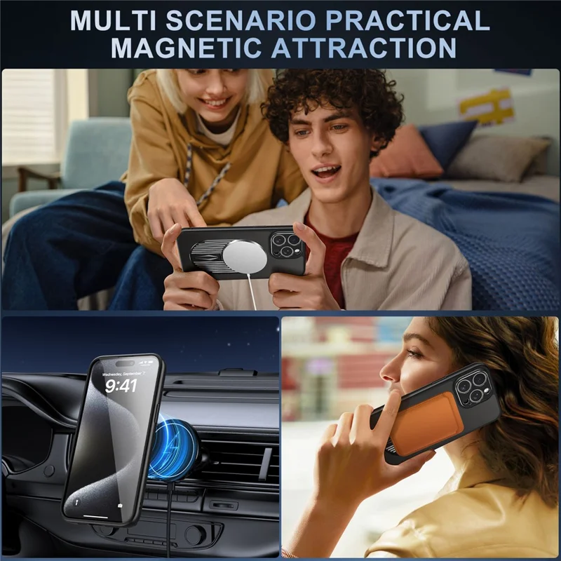 For iPhone 14 Pro Kickstand Case Graphene Heat Dissipation Silicone+PC Phone Case - Black