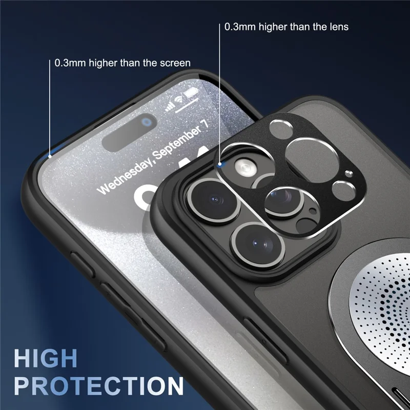 For iPhone 14 Pro Kickstand Case Graphene Heat Dissipation Silicone+PC Phone Case - Black