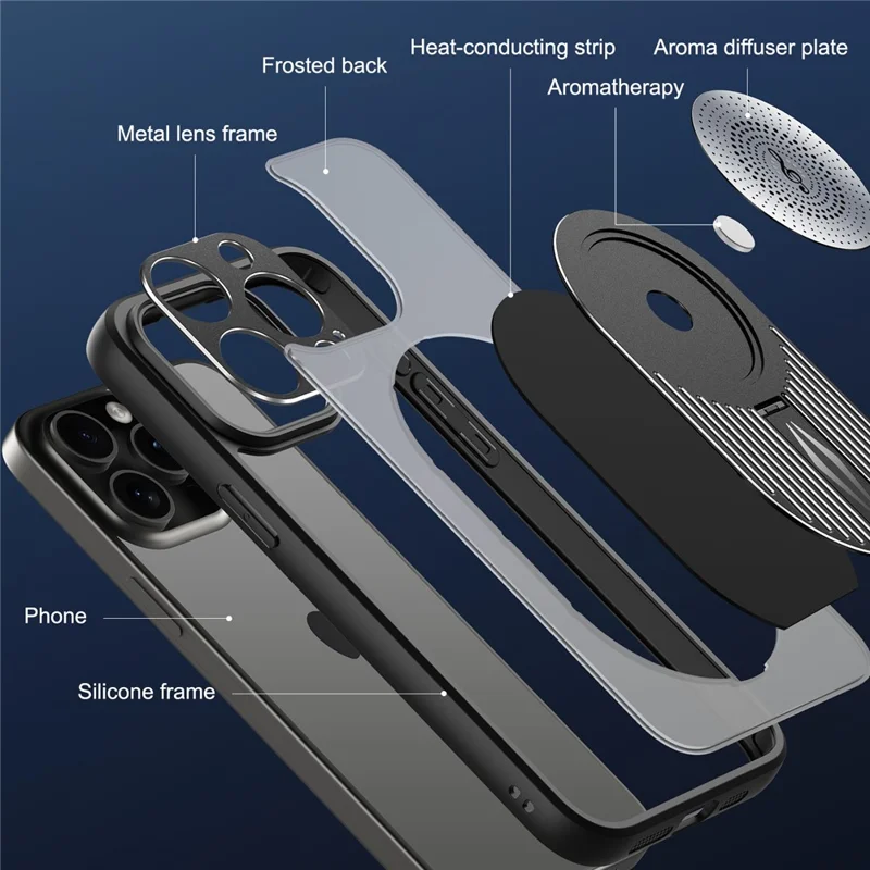 For iPhone 14 Pro Kickstand Case Graphene Heat Dissipation Silicone+PC Phone Case - Black