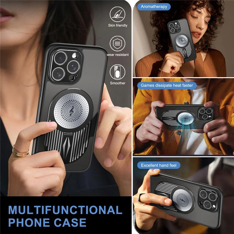 For iPhone 14 Pro Kickstand Case Graphene Heat Dissipation Silicone+PC Phone Case - Black