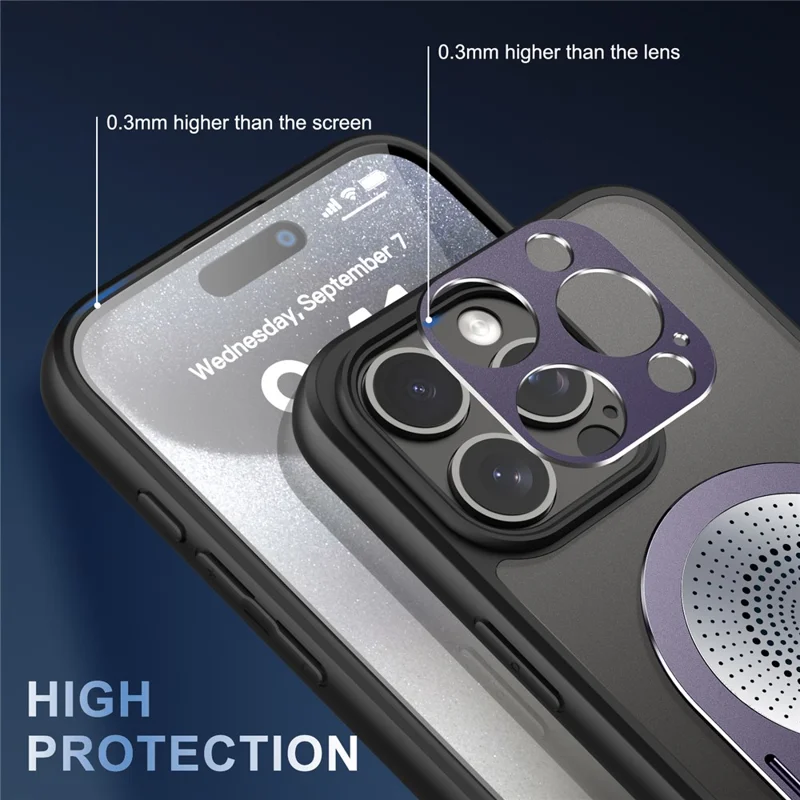For iPhone 14 Pro Kickstand Case Graphene Heat Dissipation Silicone+PC Phone Case - Purple