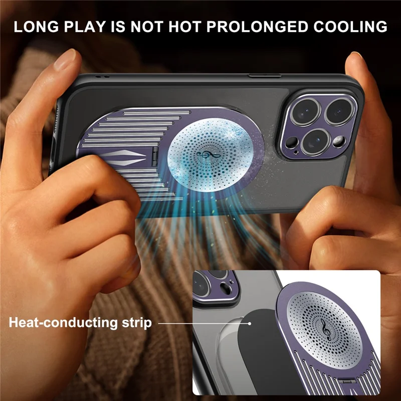 For iPhone 14 Pro Kickstand Case Graphene Heat Dissipation Silicone+PC Phone Case - Purple