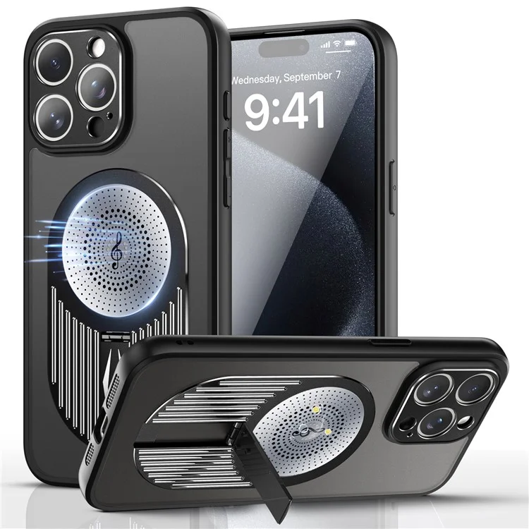 For iPhone 13 Pro Case Graphene Heat Dissipation Silicone+PC Phone Case with Kickstand - Black