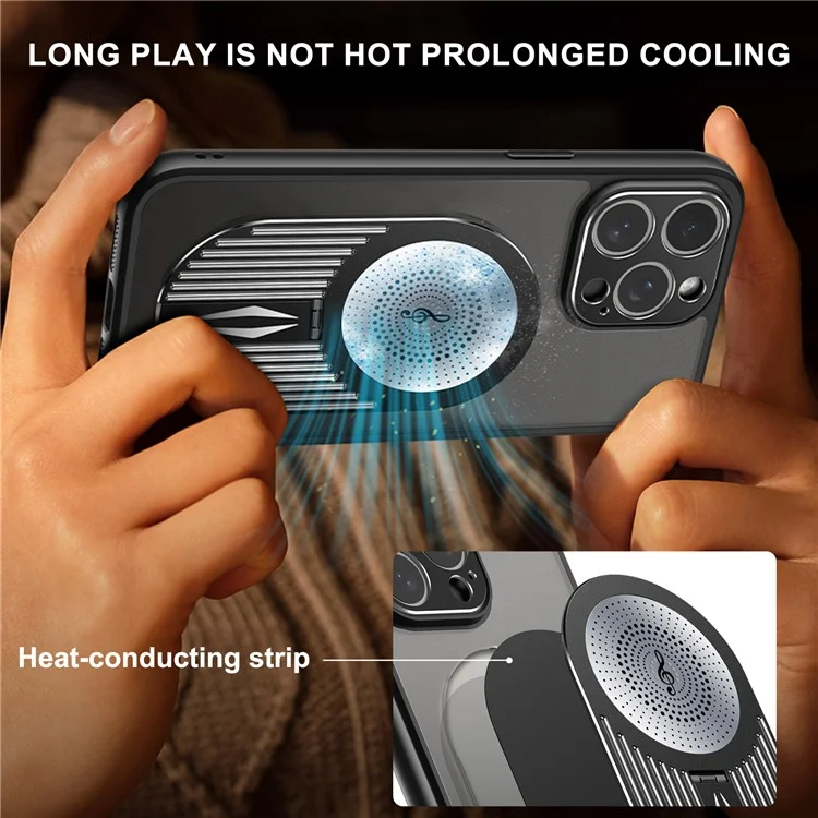For iPhone 13 Pro Case Graphene Heat Dissipation Silicone+PC Phone Case with Kickstand - Black
