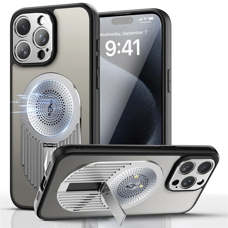 For iPhone 13 Pro Case Graphene Heat Dissipation Silicone+PC Phone Case with Kickstand - Silver