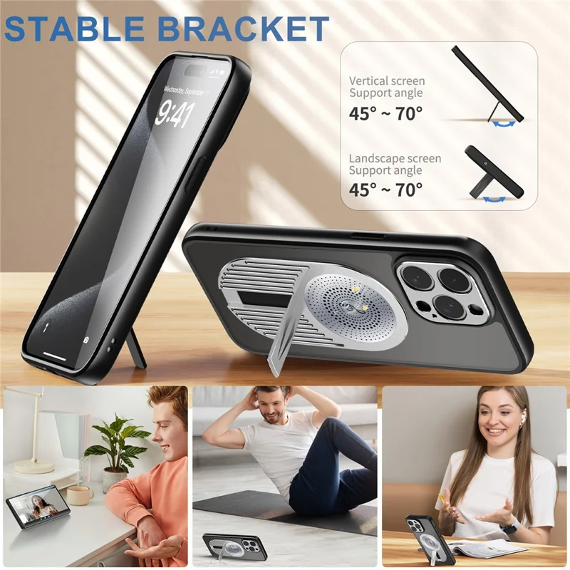 For iPhone 13 Pro Case Graphene Heat Dissipation Silicone+PC Phone Case with Kickstand - Silver