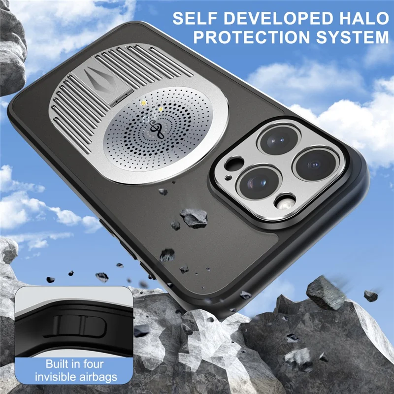 For iPhone 13 Pro Case Graphene Heat Dissipation Silicone+PC Phone Case with Kickstand - Silver