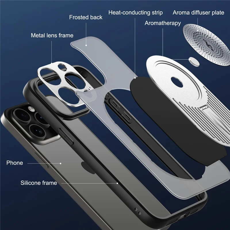 For iPhone 13 Pro Case Graphene Heat Dissipation Silicone+PC Phone Case with Kickstand - Silver