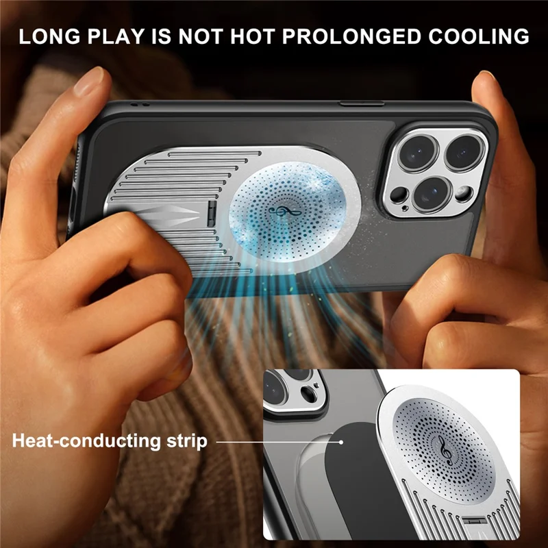 For iPhone 13 Pro Case Graphene Heat Dissipation Silicone+PC Phone Case with Kickstand - Silver