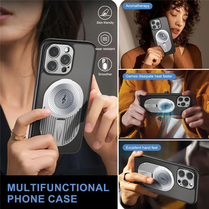 For iPhone 13 Pro Case Graphene Heat Dissipation Silicone+PC Phone Case with Kickstand - Silver