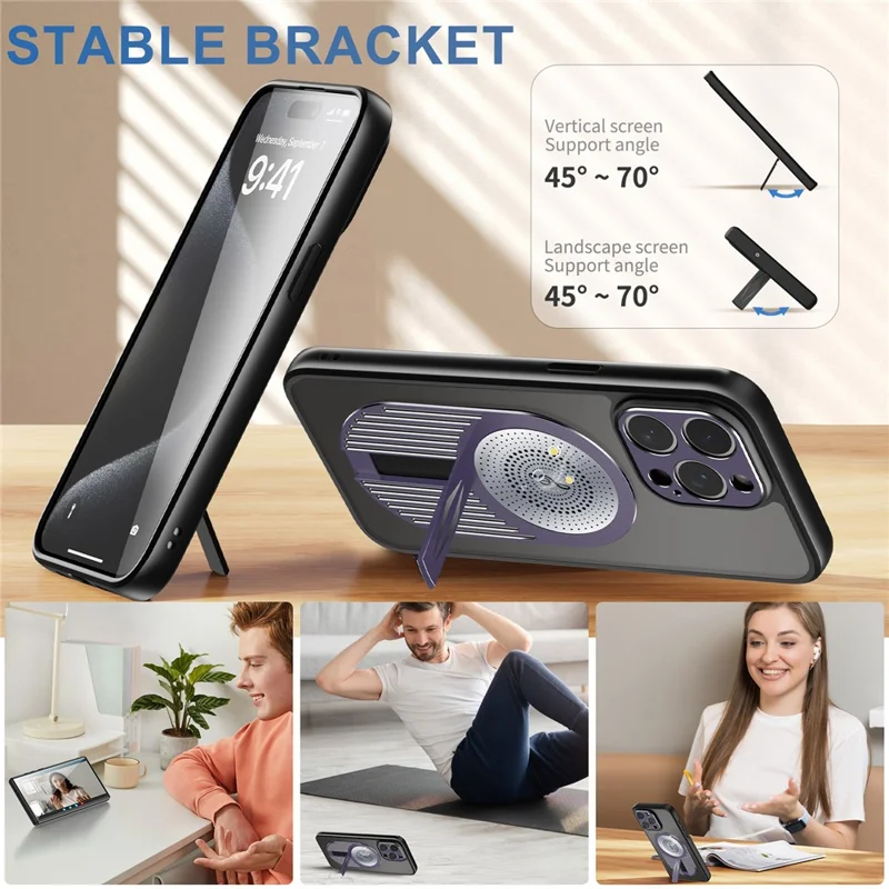 For iPhone 13 Pro Case Graphene Heat Dissipation Silicone+PC Phone Case with Kickstand - Purple