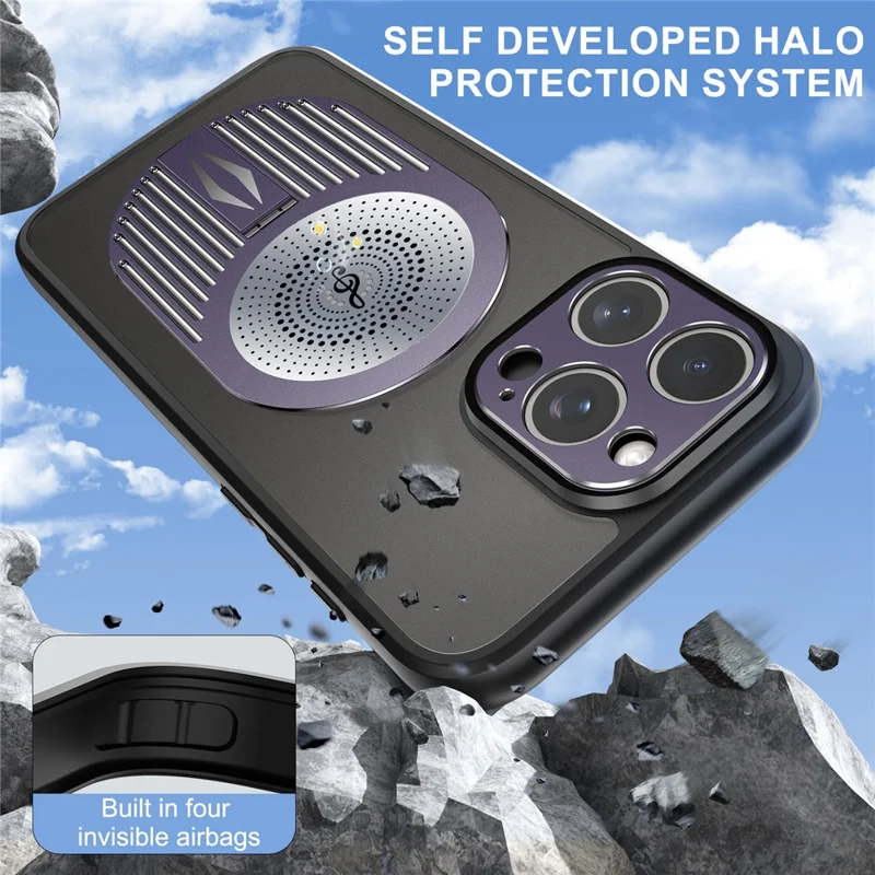 For iPhone 13 Pro Case Graphene Heat Dissipation Silicone+PC Phone Case with Kickstand - Purple