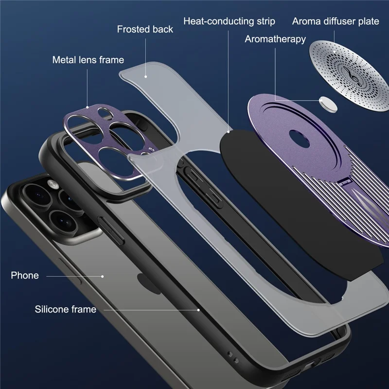 For iPhone 13 Pro Case Graphene Heat Dissipation Silicone+PC Phone Case with Kickstand - Purple