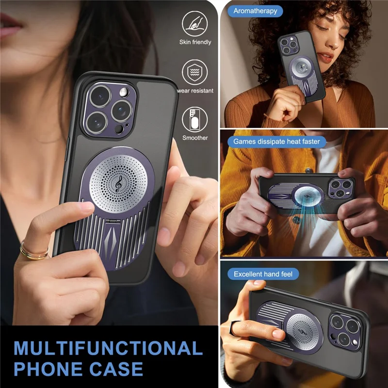 For iPhone 13 Pro Case Graphene Heat Dissipation Silicone+PC Phone Case with Kickstand - Purple