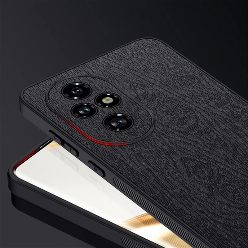 For Honor 200 Pro 5G Case Leather Coated PC+TPU Phone Phone Cover Wood Grain - Black