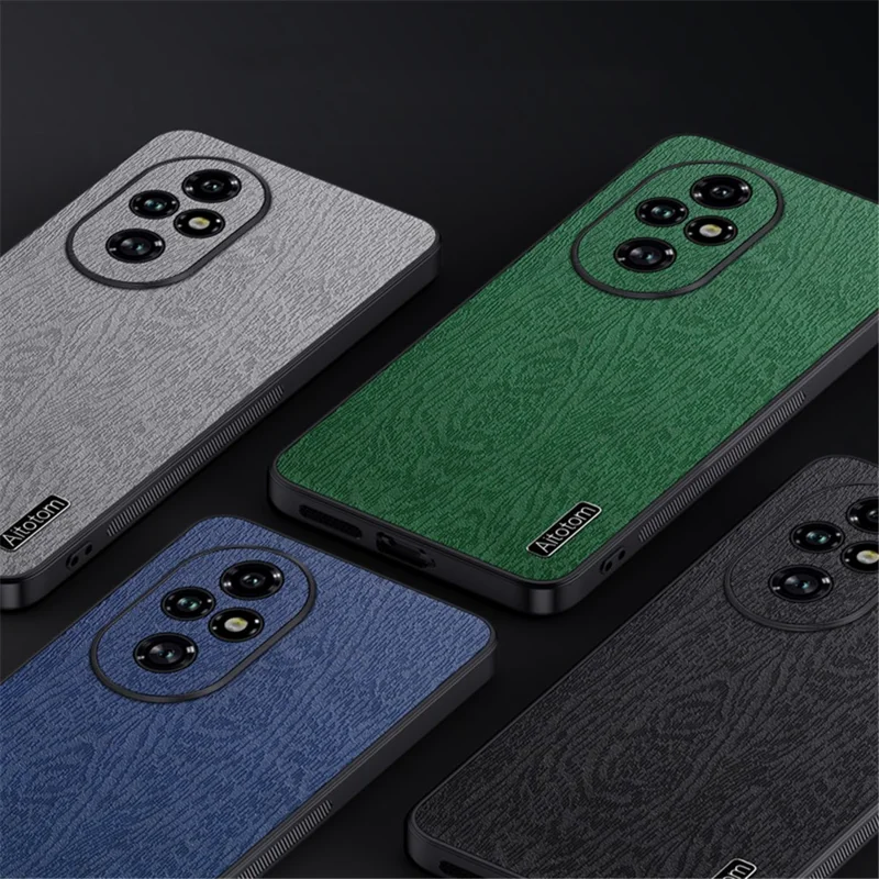 For Honor 200 Pro 5G Case Leather Coated PC+TPU Phone Phone Cover Wood Grain - Black