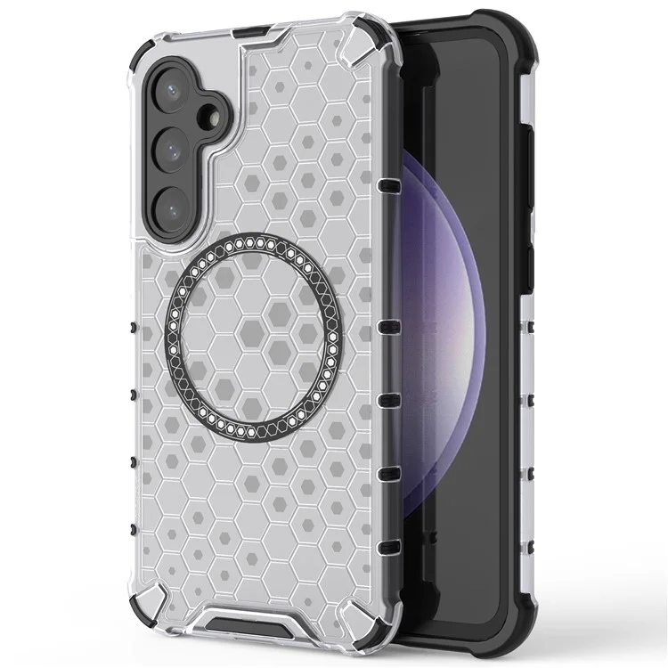Per Samsung Galaxy S23 FE Custodia Honeycomb Magnetic Ring TPU+PC Custodia per telefono - Trasparente
