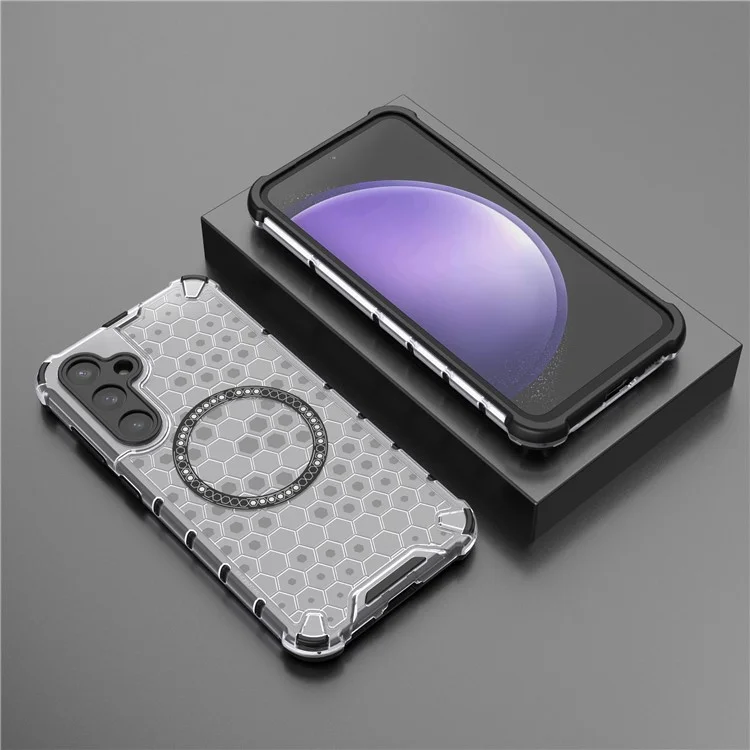 Per Samsung Galaxy S23 FE Custodia Honeycomb Magnetic Ring TPU+PC Custodia per telefono - Trasparente