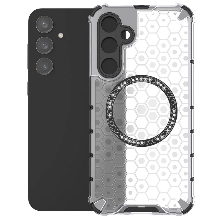 Per Samsung Galaxy S23 FE Custodia Honeycomb Magnetic Ring TPU+PC Custodia per telefono - Trasparente