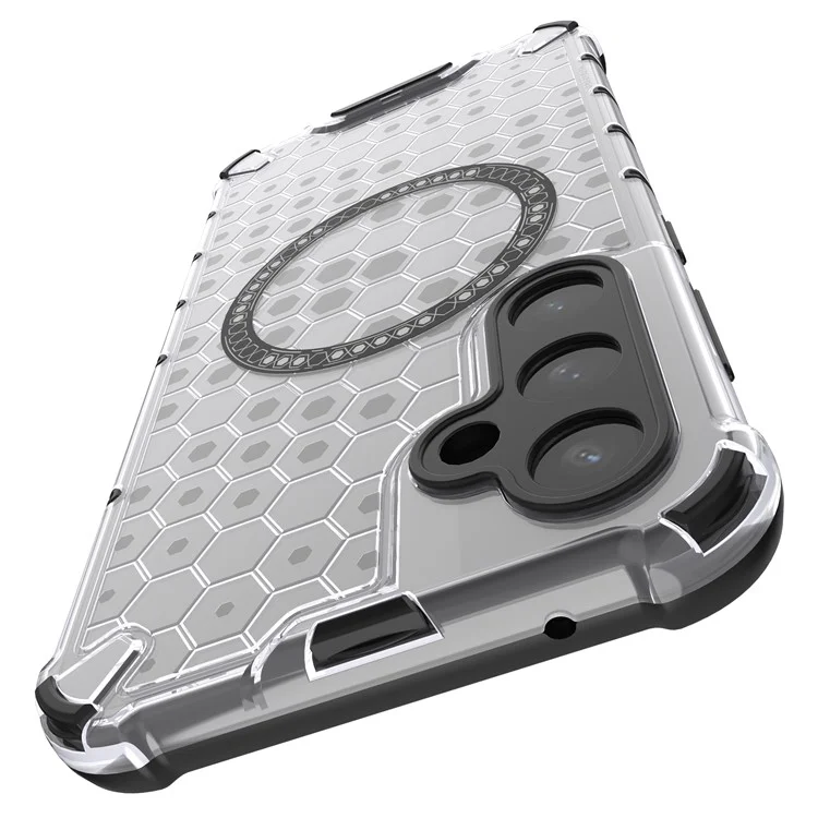 Per Samsung Galaxy S23 FE Custodia Honeycomb Magnetic Ring TPU+PC Custodia per telefono - Trasparente